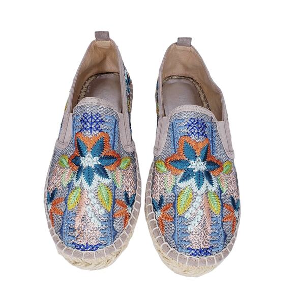 JOHNNY WAS ELYSIA Floral Espadrilles Size 37 Heavily Embroidered Shoes VGUC - Picture 1 of 15